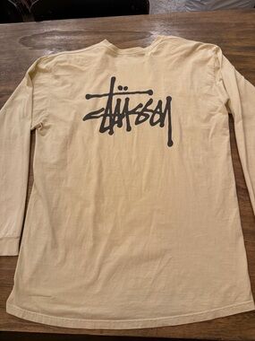 Stussy Men’s Long Sleeve Tee in Light Beige with Small Logo